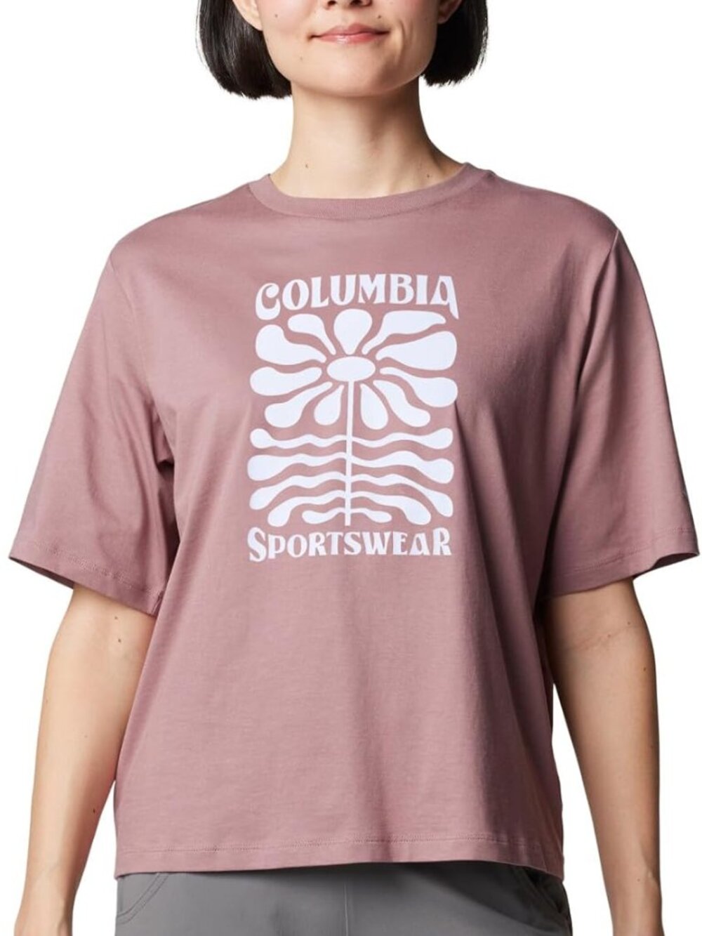 Columbia Dusty Rose Pink Boxy Short-Sleeve Graphic Tee with White Print XL